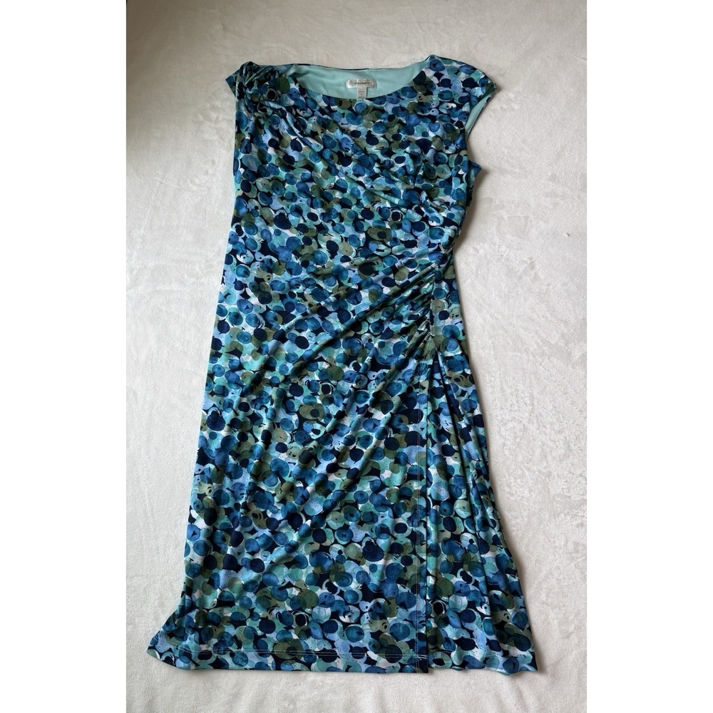 Dress Barn Women's Petite 12 Blue Bubble Ruched Waist Faux Wrap Stretch Dress‎ - Picture 4 of 9
